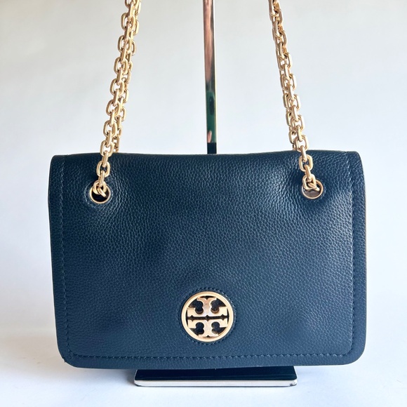 Tory Burch Black Pebble Genuine Leather Shoulder Bag Crossbody Bag - Picture 2 of 16